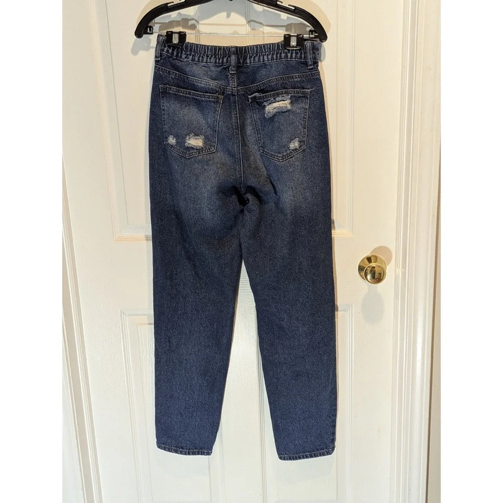 Y2K Grunge Distressed Mom Jeans High Rise Medium Wash Denim Size M